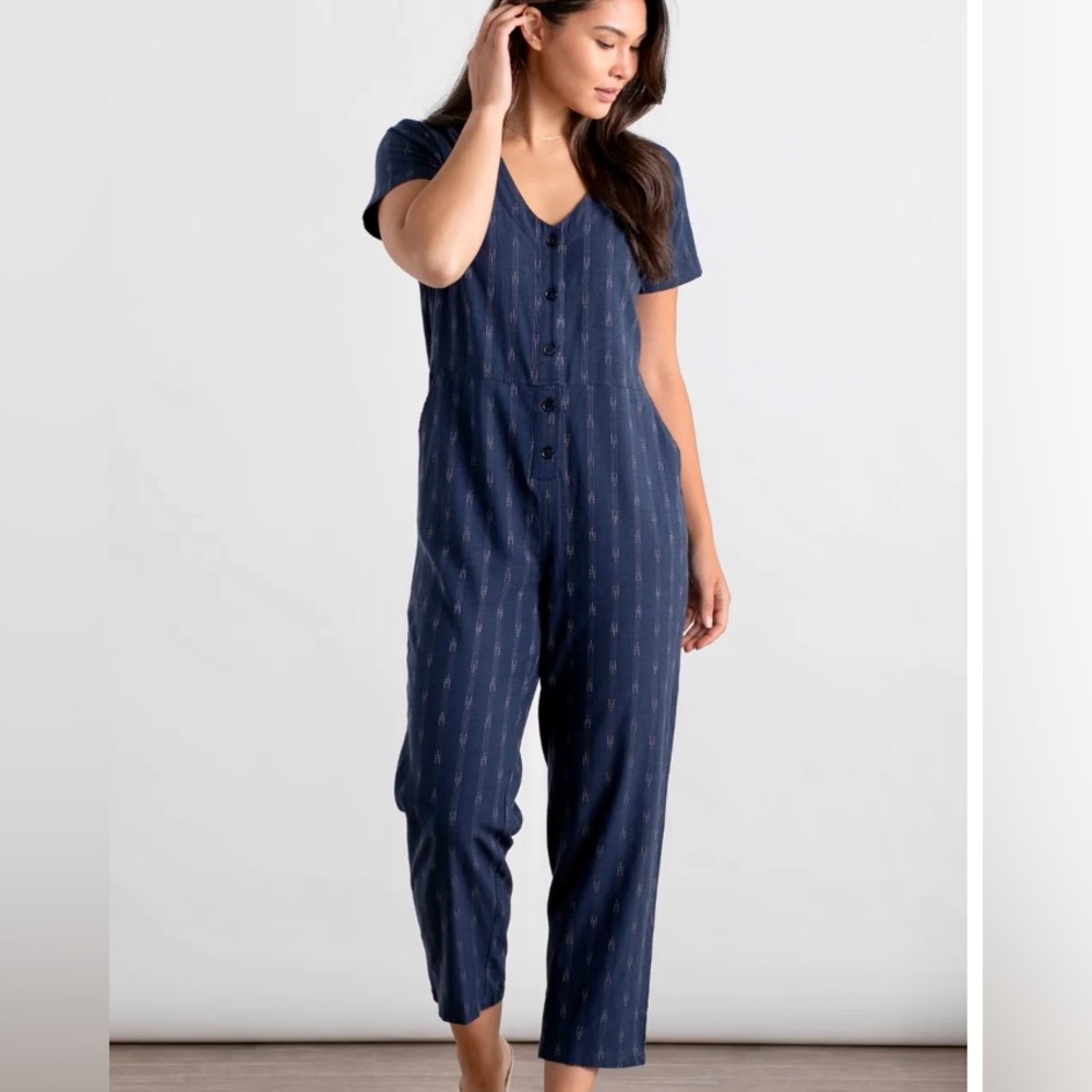 Bridge & Burn Milo Jumpsuit, size Medium, Navy Dobby Stripe, EUC
